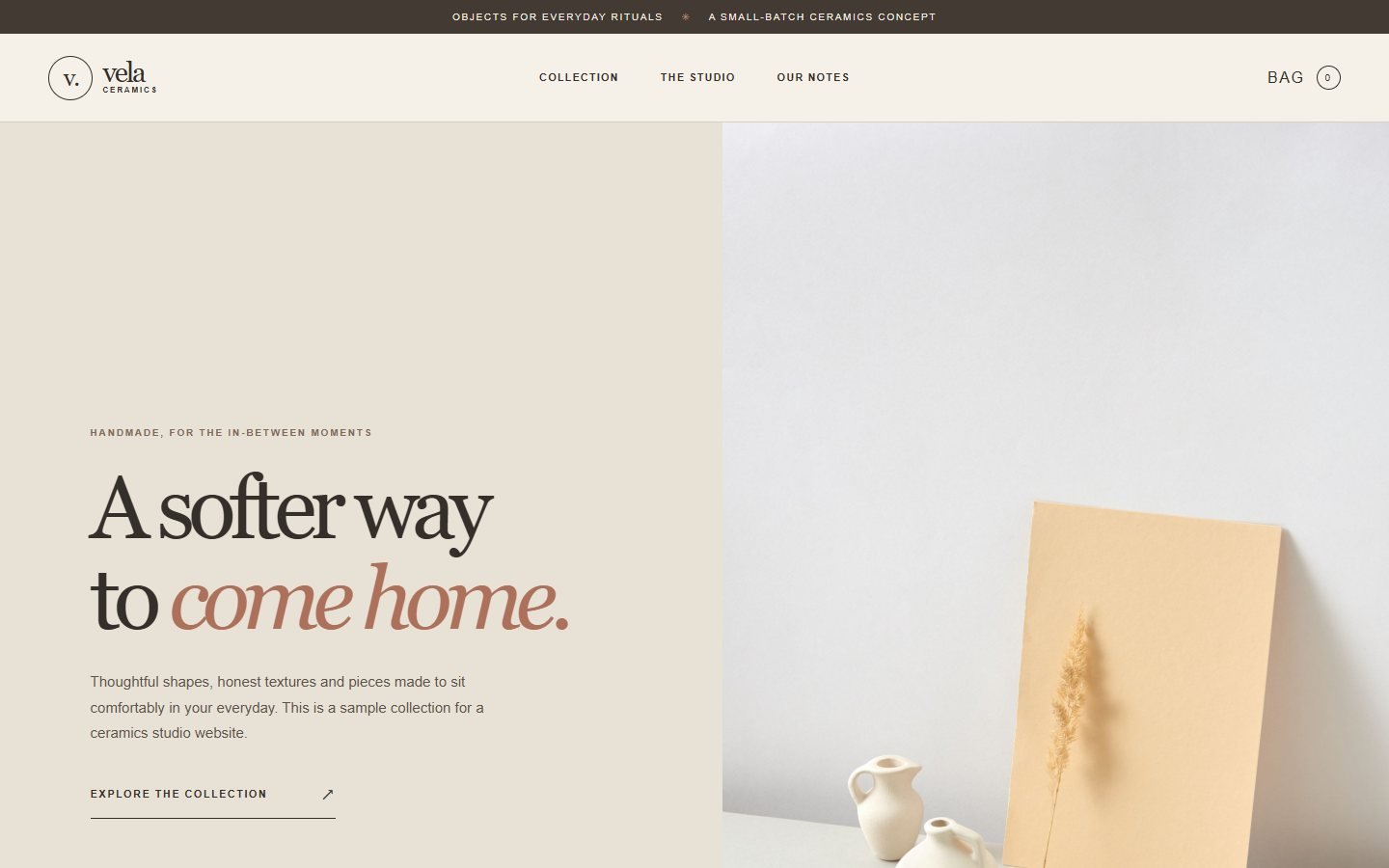 Screenshot of website example: Handcrafted homewares