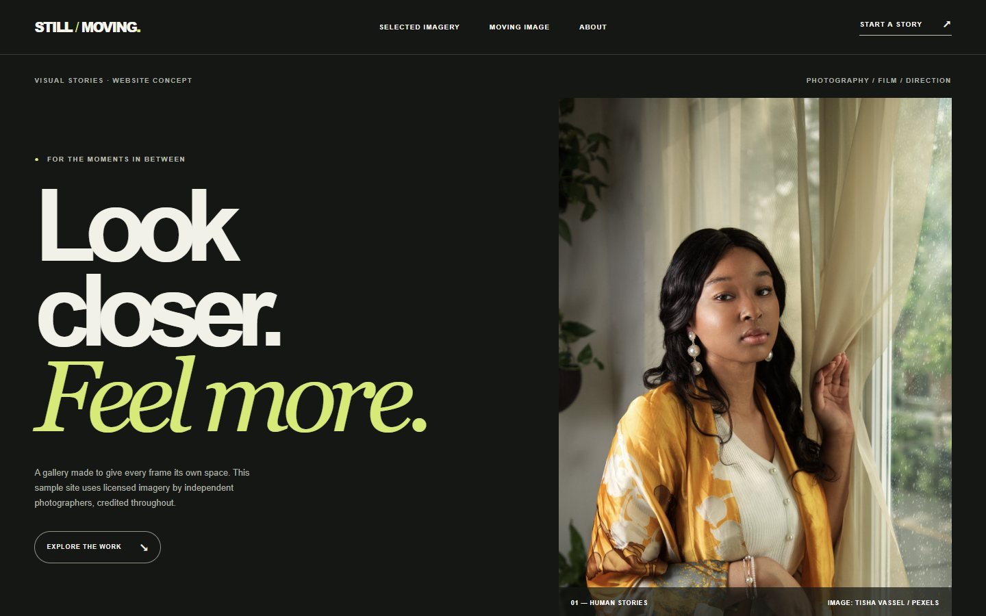 Screenshot of website example: Photography & video