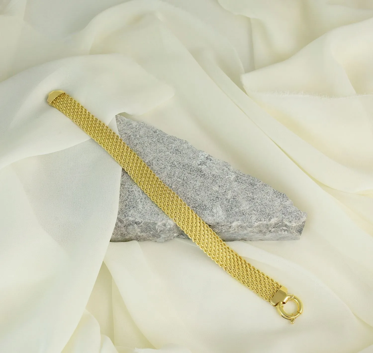 Close-up of the hand-finished clasp on the Tide bracelet